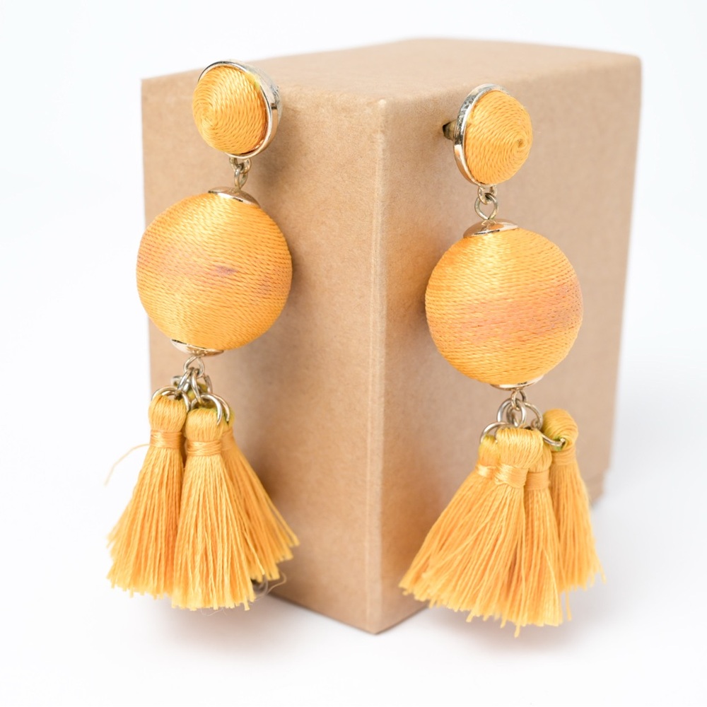 Vibrant Yellow Drop Earrings with Tassels